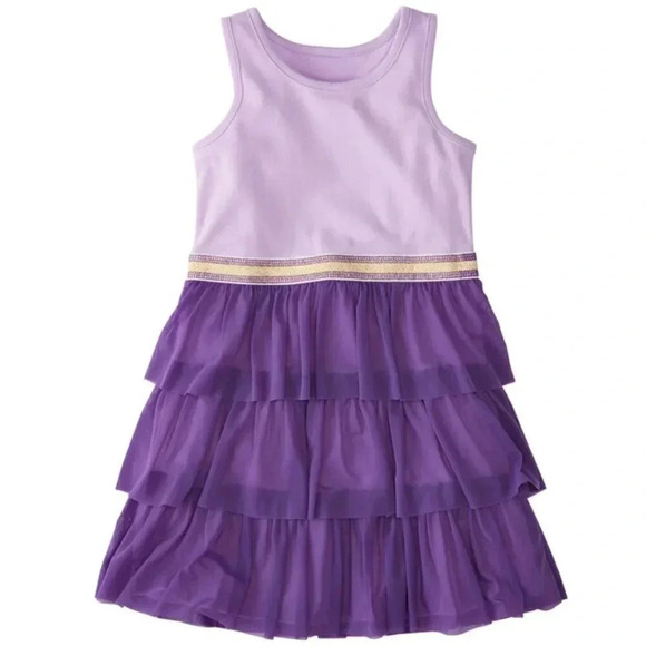 Hanna Anderson Girls Swish Sparkle Dress With Tulle Tiers Size 4 100CM $46 - Picture 1 of 7